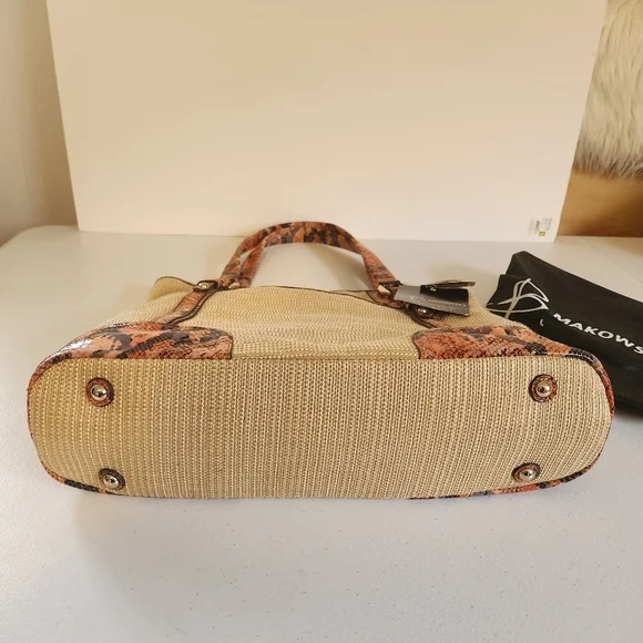 B Makowsky Leather Snake Large Shoulder Mansfield Tote Handbag Woven Purse New - Picture 2 of 10